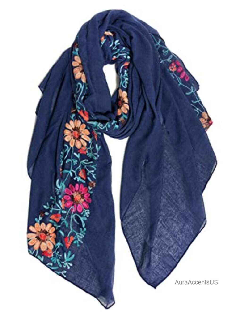 Lace Embroidered Floral Scarf Shawl Wrap Lightweight Bohemian Coverup